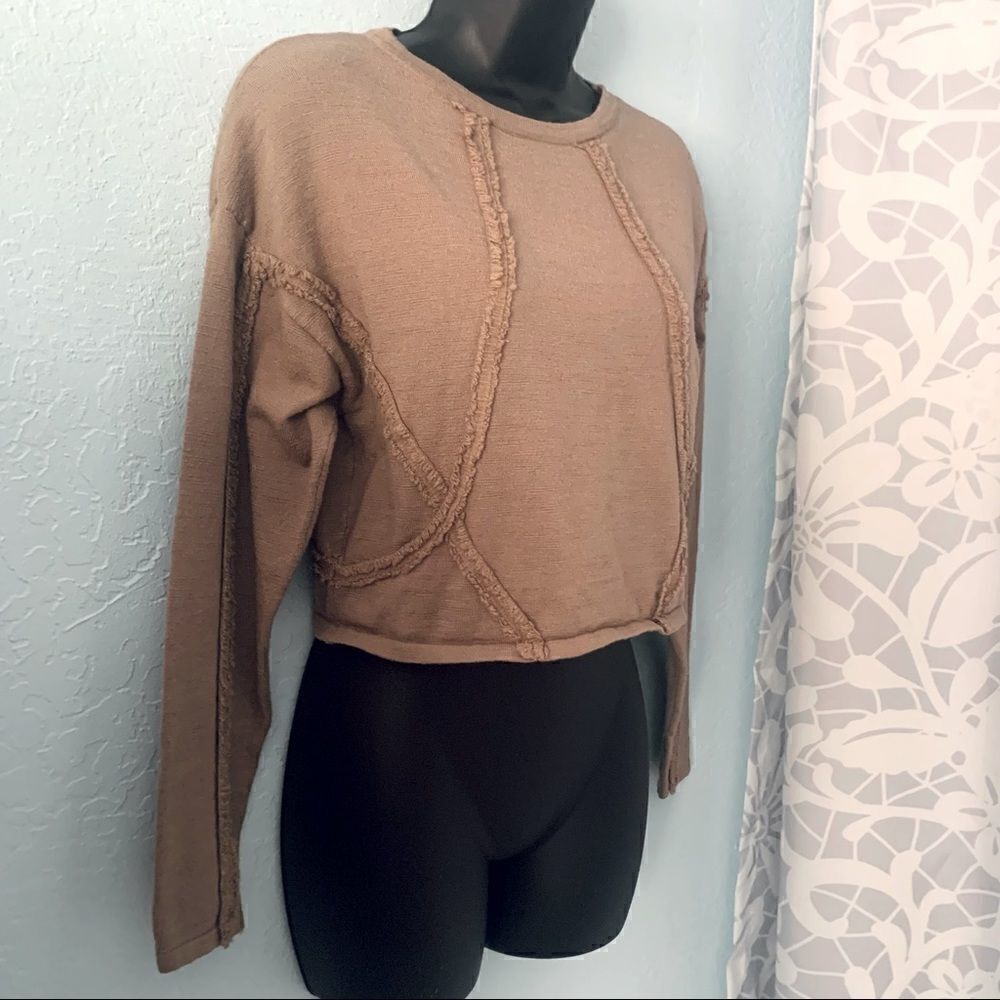 Amaryllis Brown Fringed Crop Top Size Small - Picture 2 of 9
